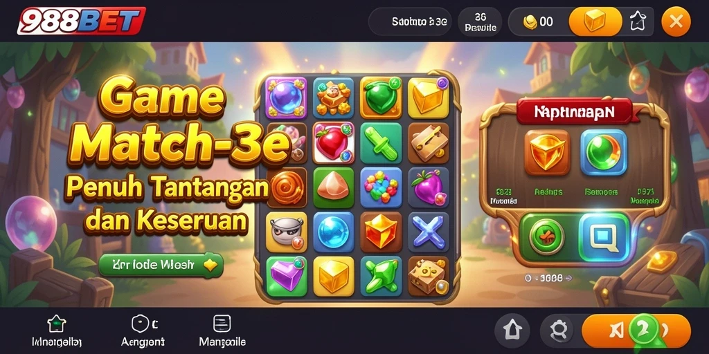 Screenshot 988BET menunjukkan gameplay Match-3 yang penuh warna.