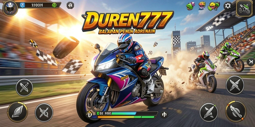 Screenshot dari gameplay seru DUREN777 dengan aksi balapan motor.