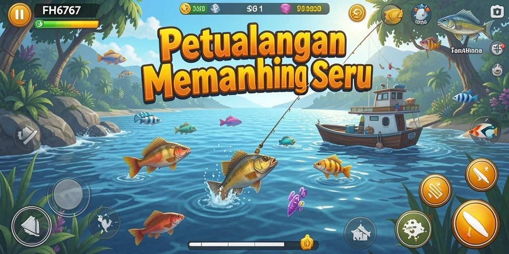 Screenshot utama FH6767 menampilkan aksi memancing yang seru dan menggembirakan.