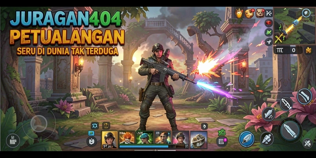 Tampilan gameplay seru dari JURAGAN404 yang menampilkan aksi petualangan.