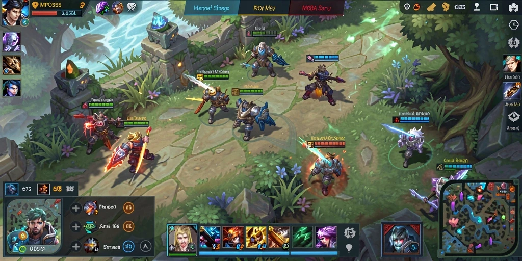 Screenshot MPO555 menunjukkan pertandingan MOBA yang seru dan dinamis.