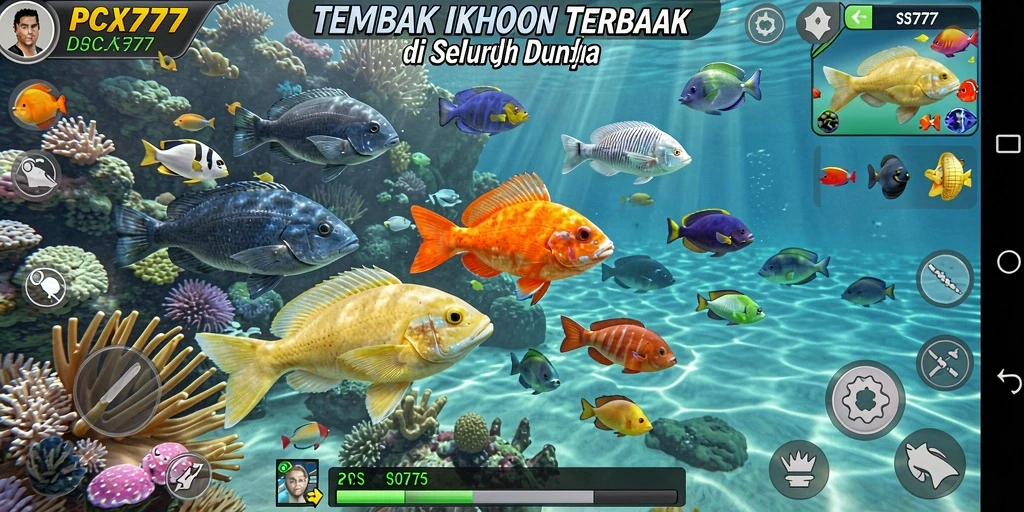 Gambaran gameplay seru dari PCX777 dengan berbagai ikan yang menunggu untuk ditangkap.